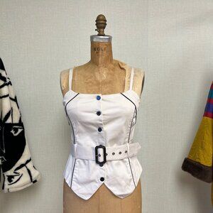 NWT Deadstock 2000s Y2K Pin Up Color Block Belted Corset Tank Top Small